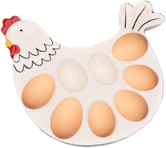 Ceramic Egg Tray, Rooster Shaped Egg Dinner Plate, Tableware, and Egg Display Rack