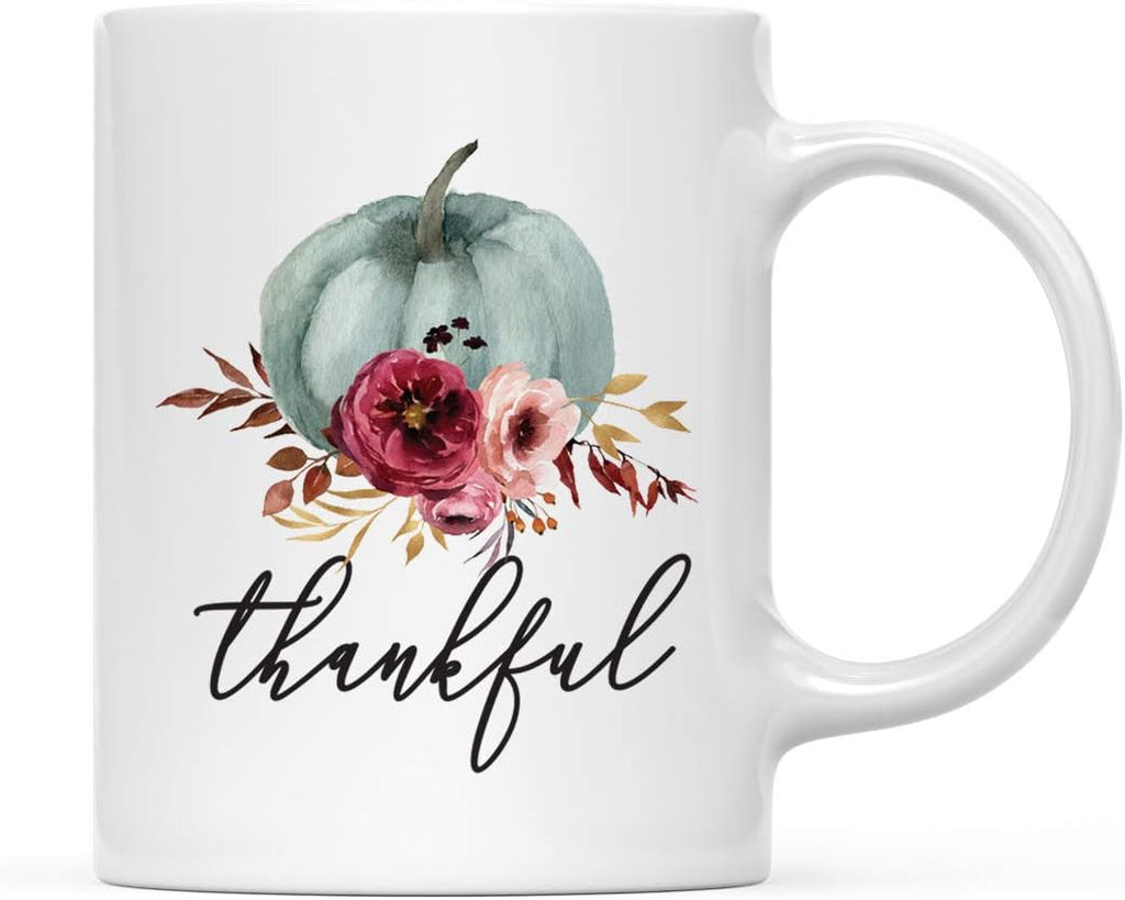 Andaz Press Fall Burgundy Marsala 11oz. Ceramic Coffee Tea Mug, Thankful, 1-Pack, Pumpkin Floral Graphic, Birthday, Friend, Family, Coworker, Autumn Season, Thanksgiving, Festive Ideas