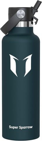 Super Sparrow Insulated Water Bottle - 17 Oz / 25 Oz / 32 Oz - Standard Mouth FlipFlow Flask - BPA Free, Leak Proof Drink Bottle- Ergonomic Straw Water Bottles for Work, Gym, Travel, Sports