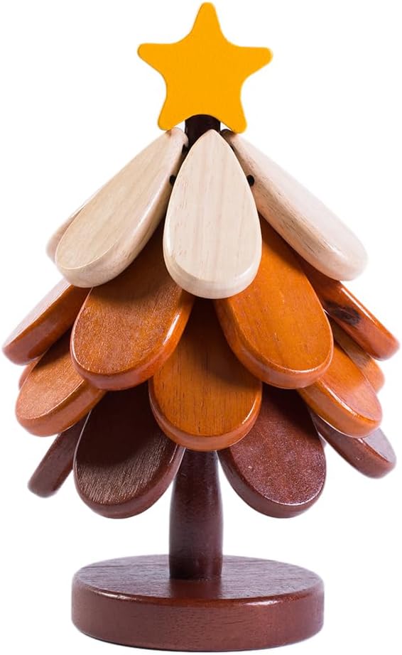 Wooden Star top 4-Piece Christmas Tree Coaster Set, can be Placed on hot Dishes, Coffee, hot Water Cups, Home Restaurant Coaster, Heat-Resistant and Heat-Resistant mat, Holiday Table Decoration