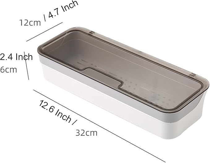 Large capacity Plastic Kitchen Drawer Organizer with Lid and Drainer Stackable Utensil Holder for Countertop Silverware Tray Flatware Organizers - 12.6x4.7x2.4 Inch Spatula Cutlery Tray