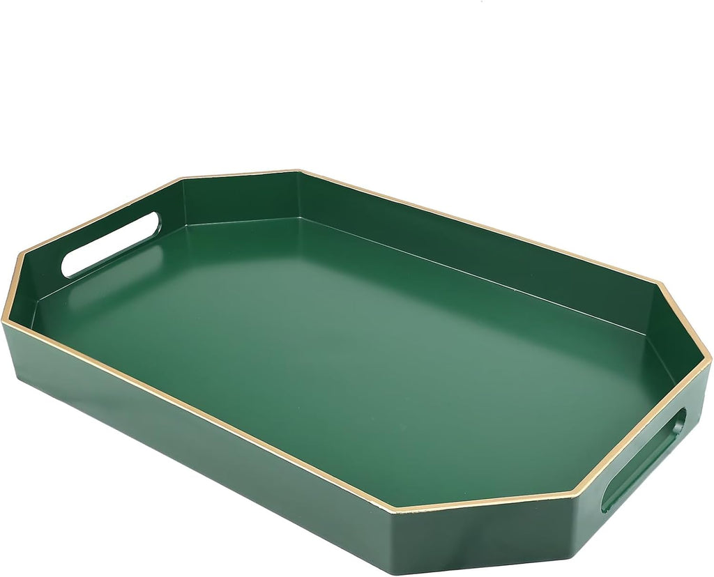 Green Decorative Tray with Handles, Versatile Serving Tray for Coffee Table, Ottoman, Ideal for Serving, Displaying, Organizing, 15.7"*10.2"*1.57"