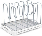 EVERIE Adjustable Bakeware Organizer Pot Lid Holder Rack for Pots, Cake Molds, Cutting Boards, Mats, Cookware, GS02SS, 7.7'' Deep by 12.6'' to 21.5'' Wide