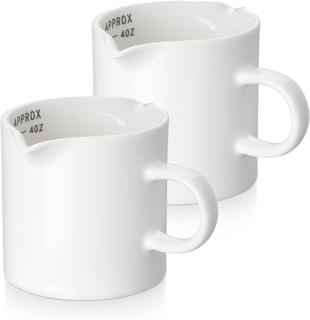 Espresso Cups, 5 OZ Ceramic Double Spouts Cups, Espresso Shot Cup with Handle and Measuring, Small Coffee Mugs Accessories for Espresso Machine Set Suitable for Milk Syrup