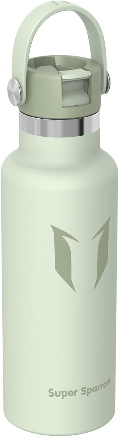 Super Sparrow Insulated Water Bottle - 17 Oz / 25 Oz / 32 Oz - Standard Mouth FlipFlow Flask - BPA Free, Leak Proof Drink Bottle- Ergonomic Straw Water Bottles for Work, Gym, Travel, Sports