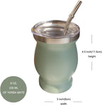 Beruth Bombilla Yerba Mate Gourd, 8oz Stainless Steel Tea Cup Set with a Multifunctional Lid, Two Straws and Cleaning Brushes, Double Walled Coffee Mug Heat Insulation Anti Scalding (Avocado Green)