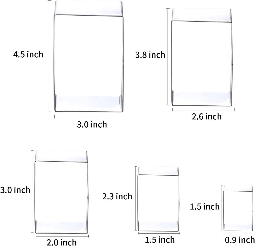 5Pcs Rectangle Cookie Cutter Set, Stainless Steel Biscuit Baking Molds Fondant Cake Cookie Cutter Rectangle Shaped Cutter