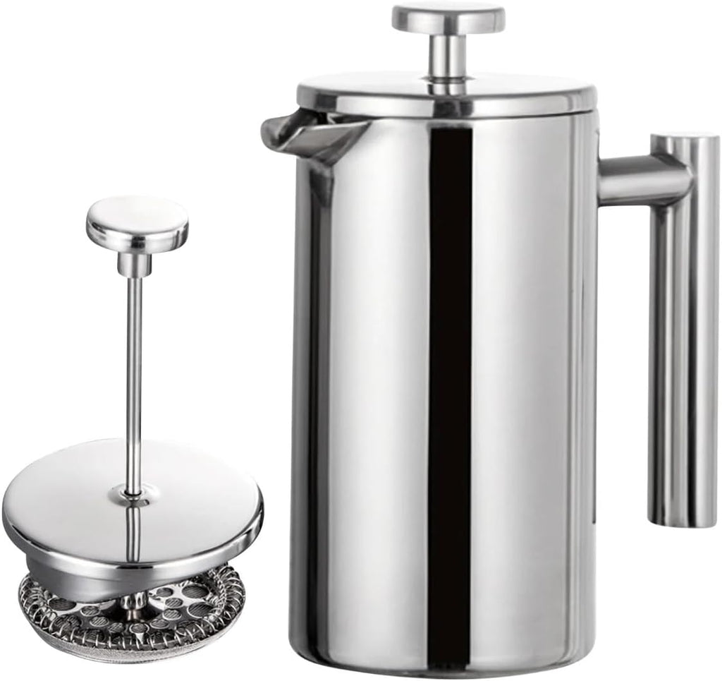 French Press Coffee Maker,Stainless Steel Double Wall Insulated Coffee Press 34 oz,4-8 Cups, Portable Hot Cold Brew Teapot Cafetera for Coffee Bar Accessories Kitchen Camping (White,34oz)