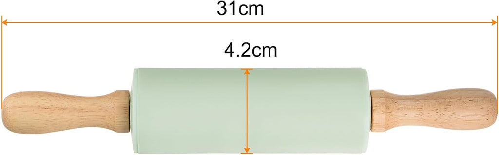 HARFINGTON Silicone Rolling Pins for Baking 12 Inch Wooden Handle Non Stick Rolling Pin Small Roller Playdough Rolling Pins for Dough Pizza Pastry Fondant Kitchen, Light Green