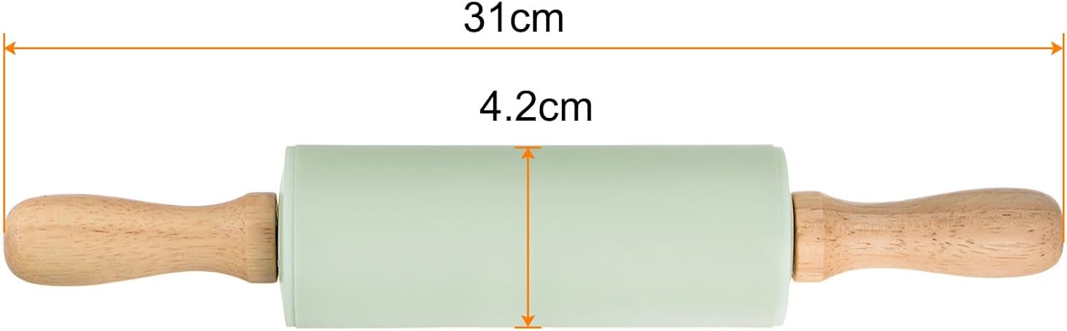 HARFINGTON Silicone Rolling Pins for Baking 12 Inch Wooden Handle Non Stick Rolling Pin Small Roller Playdough Rolling Pins for Dough Pizza Pastry Fondant Kitchen, Light Green
