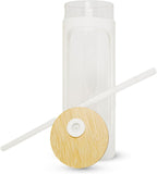 haelo 20oz Glass Tumbler Water Bottle, Iced Coffee Cup with Straw, Silicone Protective Sleeve, Bamboo Lid Reusable BPA Free (White)