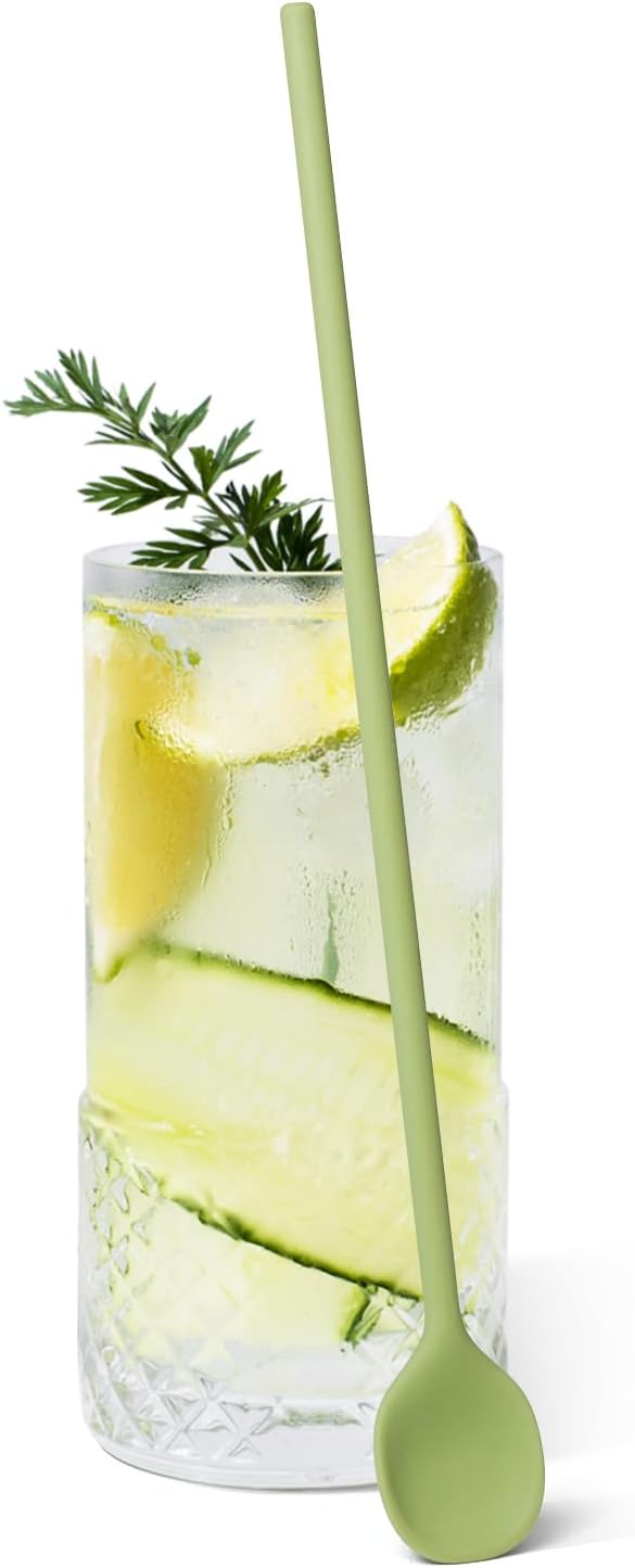 carrotez 9.9" Silicone coffee stirrer, Long Coffee Spoon, Reusable Iced Tea Spoon, Multipurpose Beverage Stirring Spoon - Green