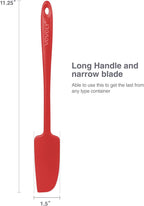 2-Pack Vovoly Silicone Jar Spatulas, Small Seamless Design Rubber Scraper with Stainless Steel Core, Heat Resistant and Non-Stick Mini Spatula for Jars and Blenders, BPA Free,11 IN, Red