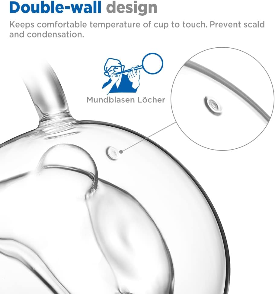 ecooe Cute Bear Mug Glass Coffee Cup 9.8oz Double Walled Glass Mug Cappuccino Latte Glass Cup with Handle Spoon, Milk Tea Bear Cup Birthday Christmas Valentine's Day Gifts for Women Kids Girls Friends