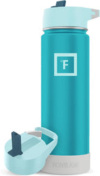 IRON °FLASK Camping & Hiking Hydration Flask with Straw Lid & Boot - Stainless Steel, Double Walled & Vacuum Insulated Water Bottle - Leak Proof & BPA Free (Azure Mist, Straw - 22 oz)