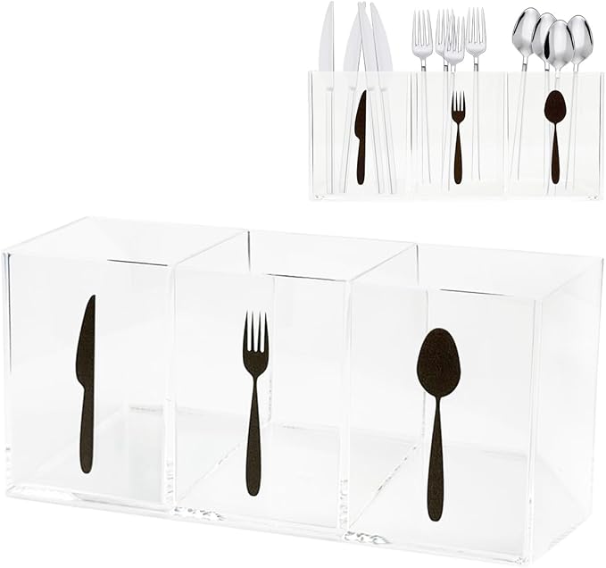 Silverware Organizer Countertop,Acrylic Small Silverware Caddy for Countertop,Knife Fork and Spoon Organizer for Kitchen Storage,Cabinet and Dining Room
