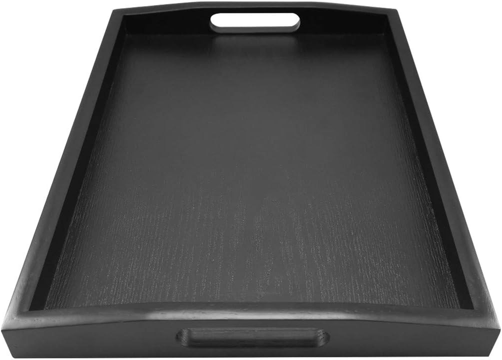 DILLMAN Serving Tray Large Black Wood Rectangle Food Tray Butler Tray Breakfast Tray with Handles (Medium)