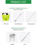 Premium Yerba Mate Cup 5 in 1 Set, Including Cute Elephant Style Stainless Steel Gourd, Bombilla Straw and Tea Shaper Set, 5.4oz, Gift for Women Drinking Cup