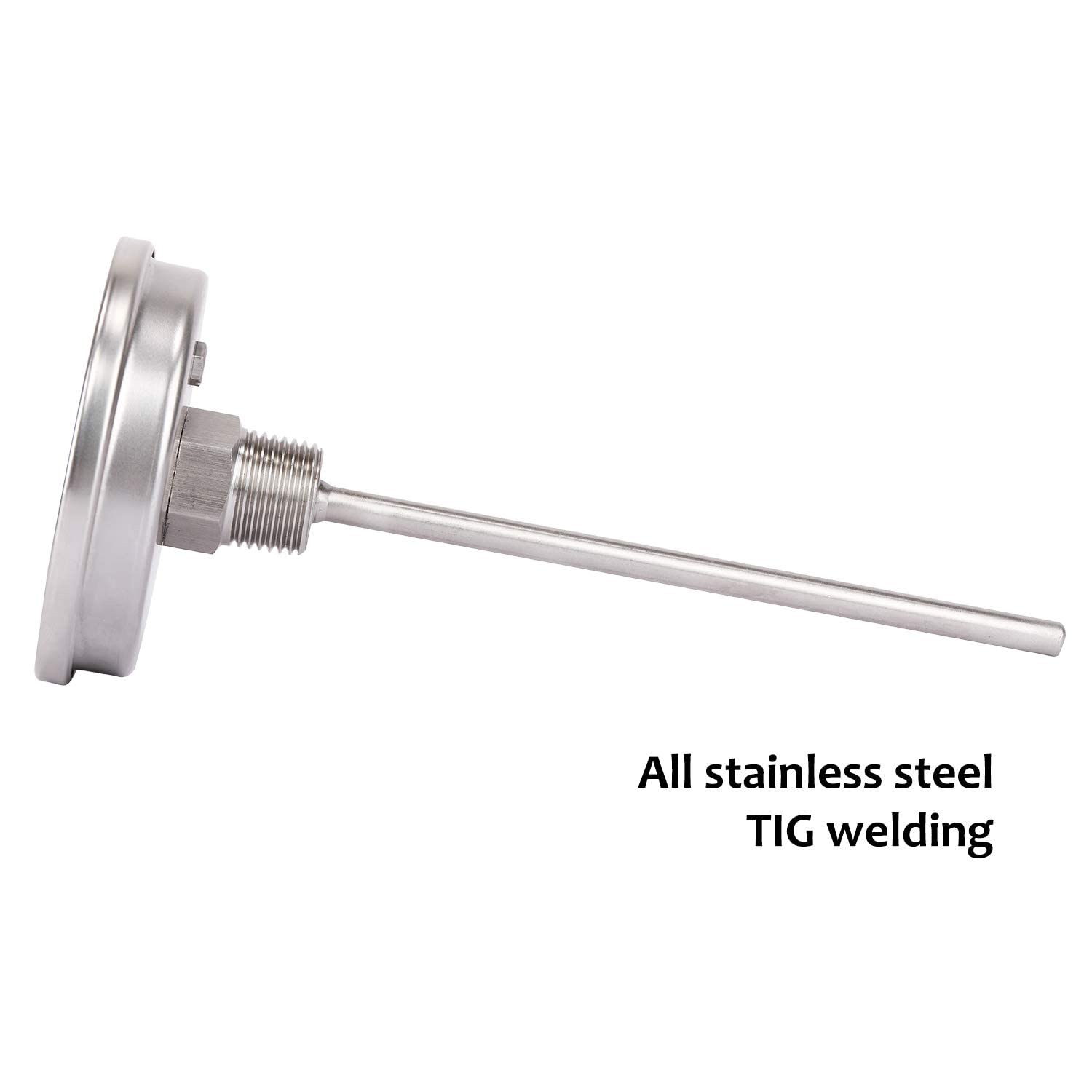 MEASUREMAN Fully Stainless Steel Pot, Kettle, Brewing Bimetal Dial Thermometer, 3" Dial, 6" Stem, 0-250 deg F/-20-120 deg C, -1% Accuracy, Adjustable, 1/2" NPT Back Mount