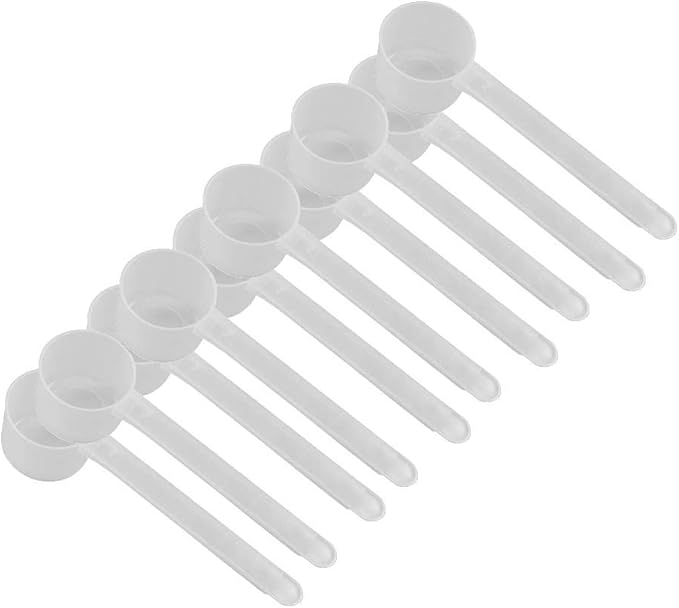 Plastic Measuring Scoop, 1/2 Tablespoon (7.5 cc | 1.5 tsp | 7.5 mL) Long Handle Spoons for Powders, Granules, Coffee, Pet Food, Baking Supplies, Protein and Other Dry Goods, BPA Free (Set of 10)