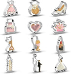12 Wedding Cookie Cutters Shapes Set for Baking Including Bride and Groom Diamond Ring Wedding Cake Candle Wedding Dress Champagne Glasses Lipstick Heels Etc.