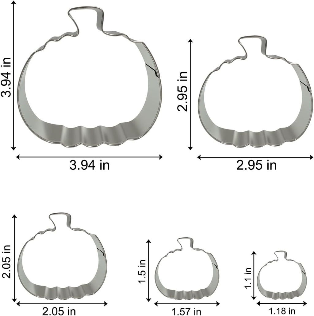 Pumpkin Cookie Cutters Set with Box, 5Pcs Large to Tiny Size - 3.94'', 2.95'', 2.05'',1.57'', 1.18'', Stainless Steel Fondant Biscuit Mold for Halloween Fall Thanksgiving Day Holiday Party Decoration