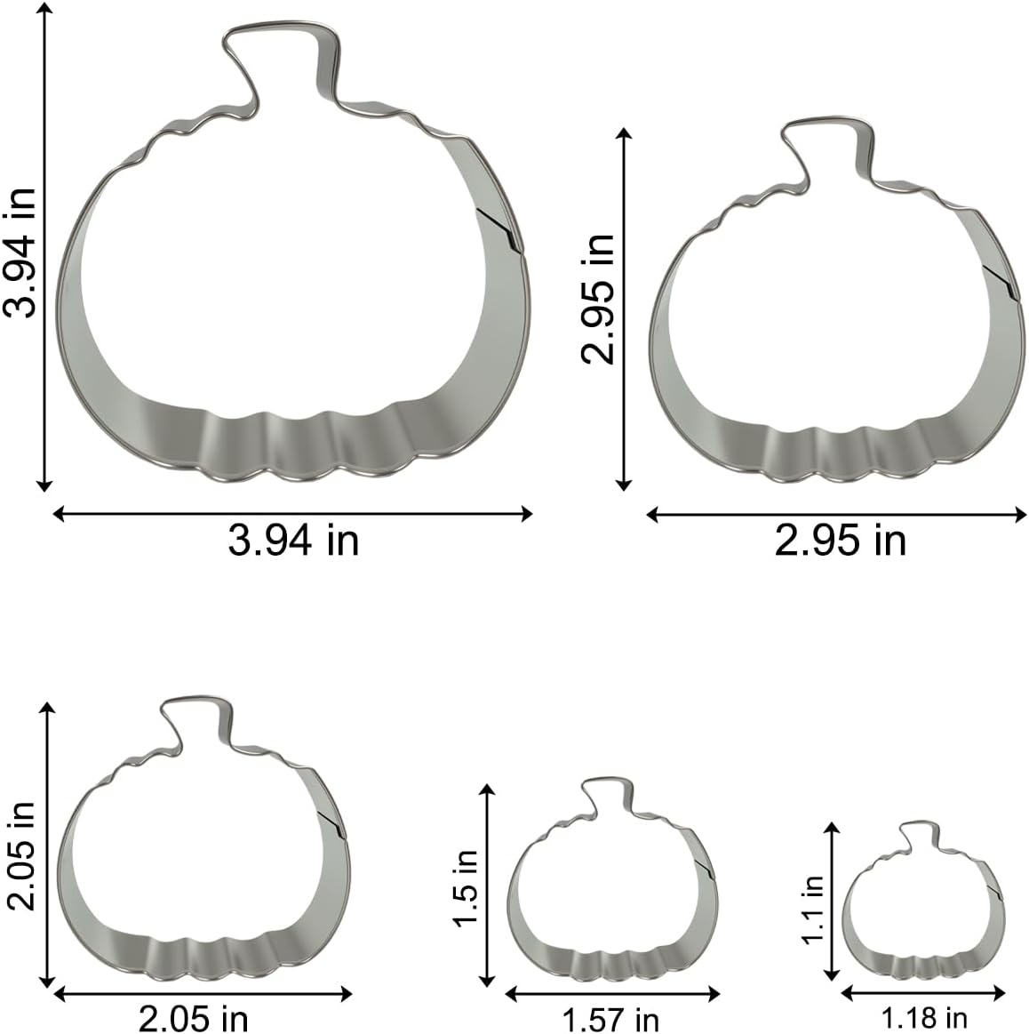 Pumpkin Cookie Cutters Set with Box, 5Pcs Large to Tiny Size - 3.94'', 2.95'', 2.05'',1.57'', 1.18'', Stainless Steel Fondant Biscuit Mold for Halloween Fall Thanksgiving Day Holiday Party Decoration