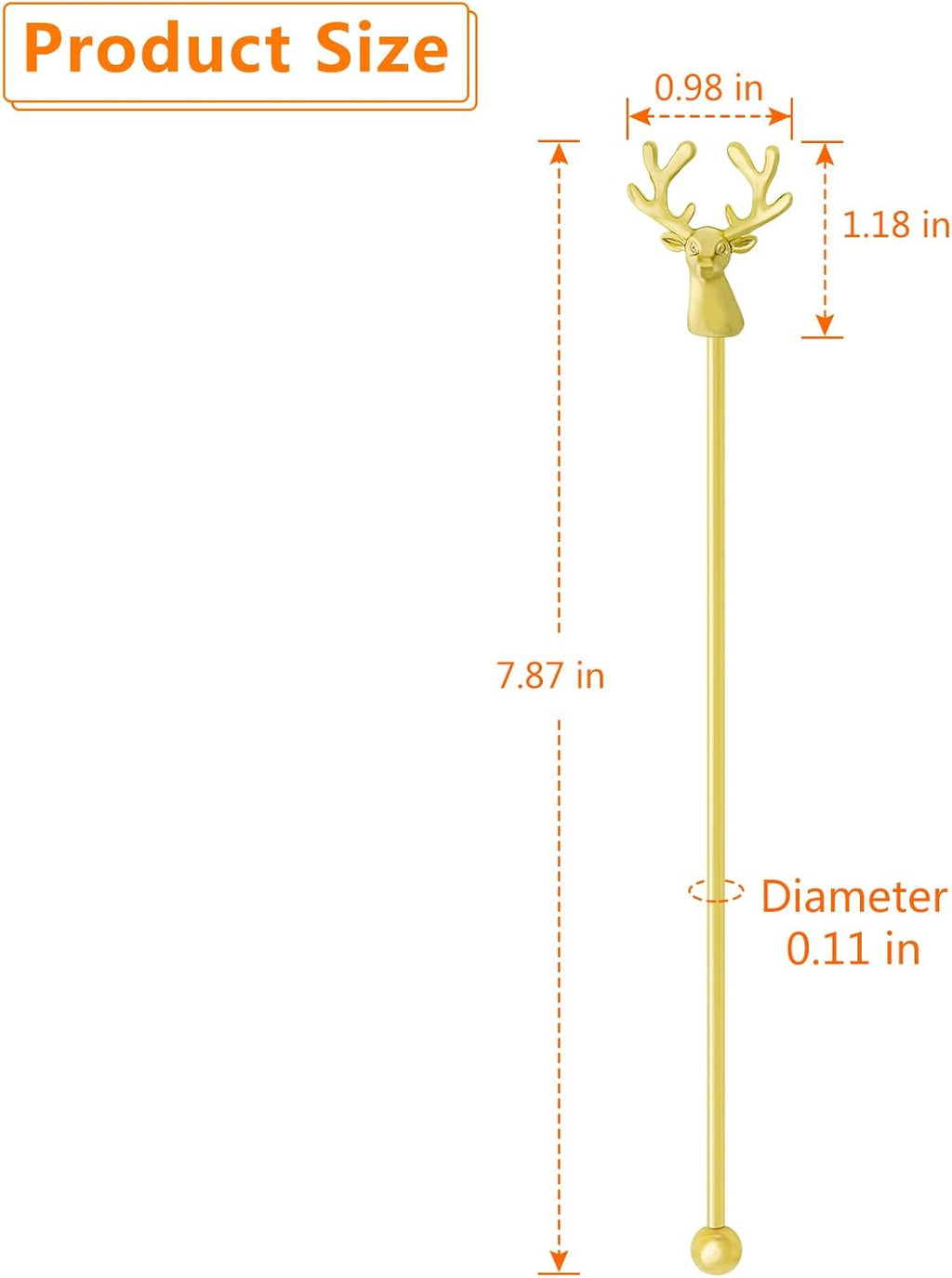 Swizzle Sticks,5 Pcs Stainless Steel Reusable Deer Head Shape Cocktail Stirrer Coffee Beverage Stir Sticks for Cocktail, Whiskey, Hot Cocoa, Creamer (Gold)