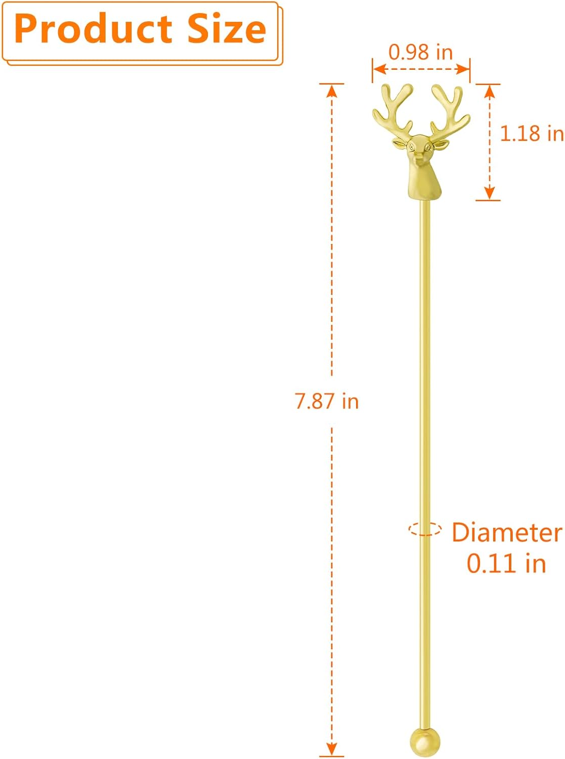Swizzle Sticks,5 Pcs Stainless Steel Reusable Deer Head Shape Cocktail Stirrer Coffee Beverage Stir Sticks for Cocktail, Whiskey, Hot Cocoa, Creamer (Gold)