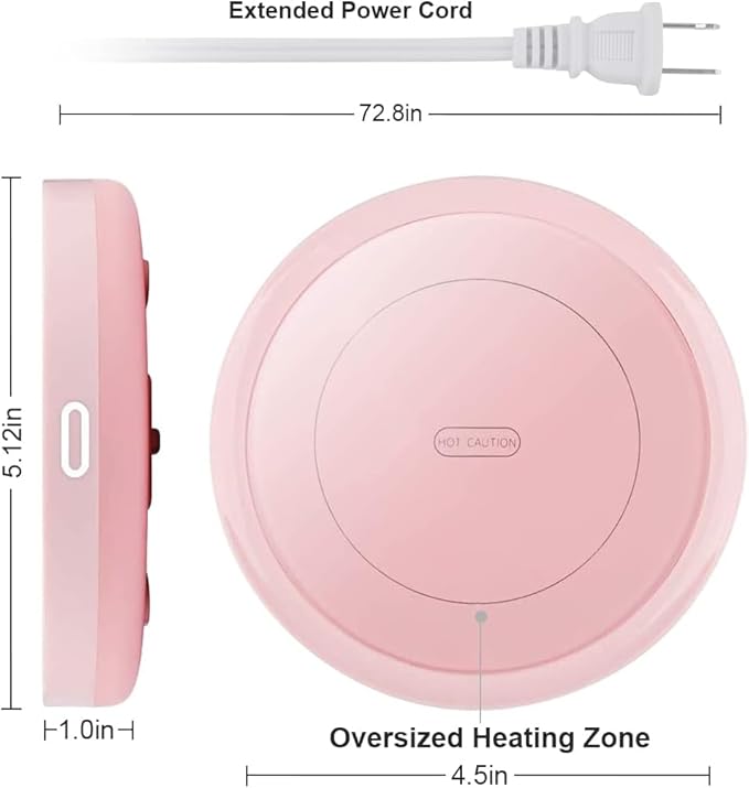 Smart Coffee Warmer, BESTINNKITS Auto On/Off Gravity-Induction Mug Warmer for Office Desk Use, Candle Wax Cup Warmer Heating Plate (Up to 131F/55C) (Pink)