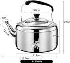 Chandler 5 Liter Tea Pots, Vintage Tea Kettle - 0.4mm Stainless Steel Pot - Hard to Dent | Ergonomic Handle with a Cool Grip | Portable Tea Kettle For Camping (Silver Color)