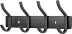 Wall Hooks Heavy Duty, 12 Inch Coat Rack Wall Mount with 4 Hooks, Black Wall Hooks for Hanging Backpack, Bag, Purse, Clothes, Hat, Coat, Towel | Entryway & Bathroom Storage Organization Hanger