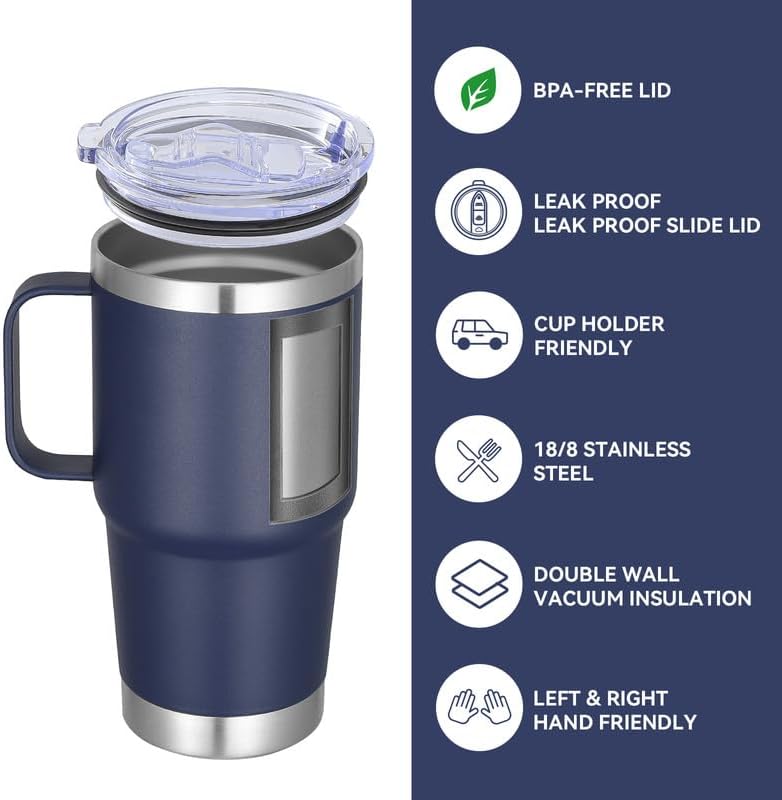 VEGOND 20 oz Tumbler Bulk with Handle Lid and Straw, Stainless Steel Insulated Travel Coffee Mug Set, Spill Proof Double Wall Metal Tumblers Cups, Powder Color Navy Blue 12 Pack