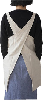 Cotton Linen Japanese Apron Halter Cross Back Bandage X Shape Aprons Two Pockets