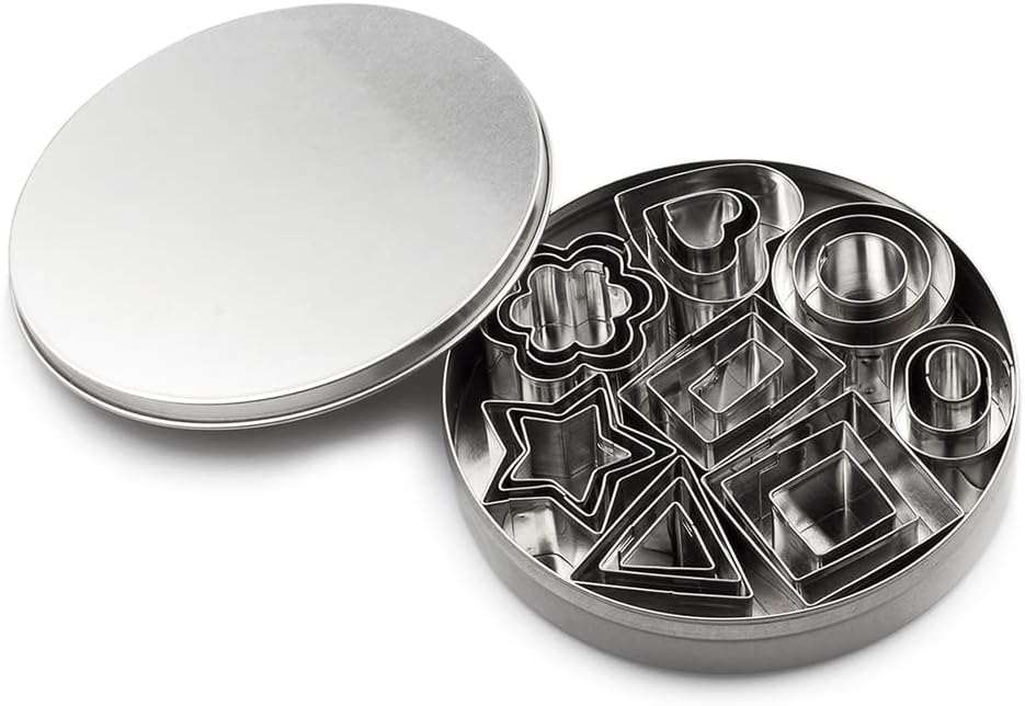 Mini Metal Cookie Cutters Set - 24 Pcs Clay Cutters/Mini Fruit Vegetable Cutters/Star Heart Round Flower Square Mini Cutters - Cookie Cutters for Kids Lunch/Mini Geometric Shapes Cookie Cutters