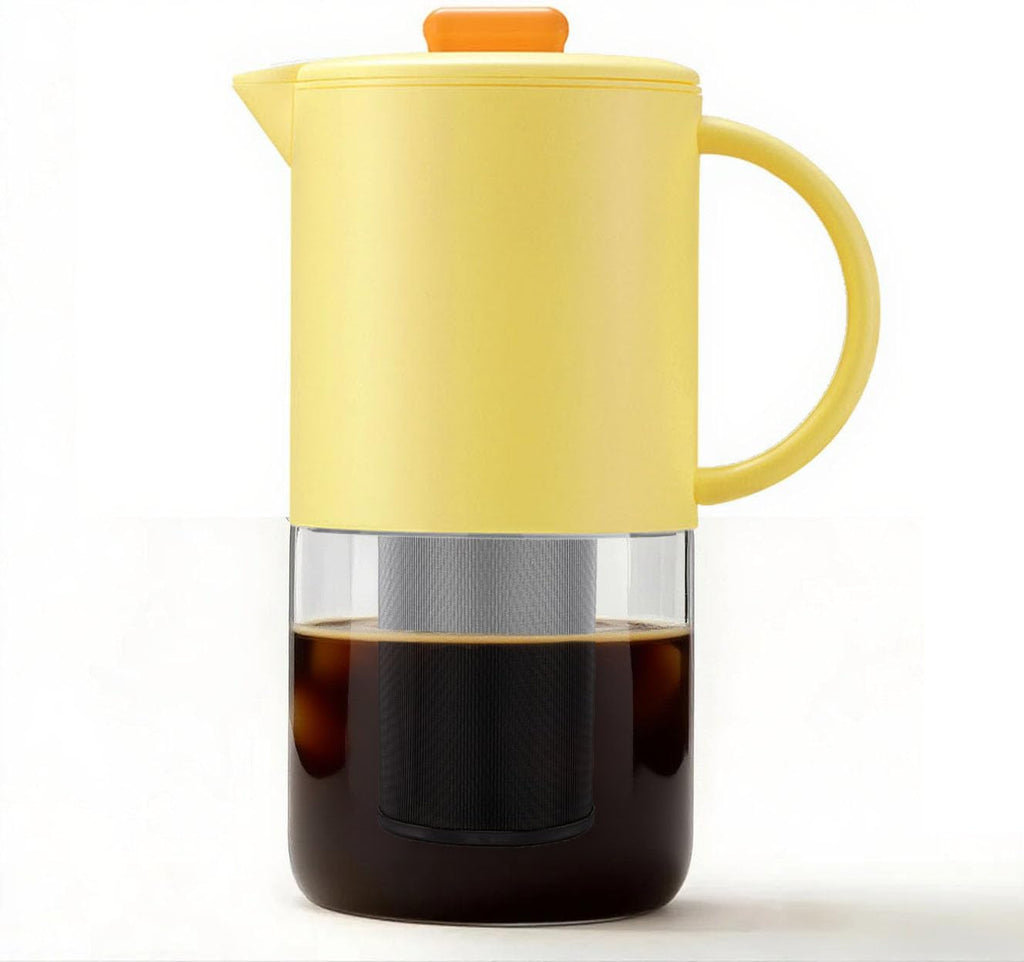 Delove Cold Brew Coffee Maker with Auto Spout – Shatterproof Plastic Shell, Wide Mouth Design – 62 oz (1.9 Quart) Iced Tea Glass Carafe with Removable Removable Mesh Filter (1, Yellow)
