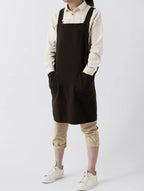 Soft Cotton Linen Apron for Women - Non-tie Cross Back Apron with Pockets, Great for Florist and Kitchen