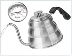 Pour Over Kettle for Manual Drip Coffee and Tea with Thermometer 28oz Gooseneck Kettle with Flow Control Stainless Steel Water Kettle for Stovetop,800ml,4 Cup,Silver,1Pack