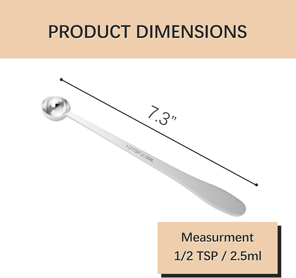 1PCS 1/2 Teaspoon(1/2tsp, 1/6tbsp, 2.5 ml) Single Measuring Spoon, Extra-long Handle Individual Measure Scoop, Stainless Steel Spoons Only