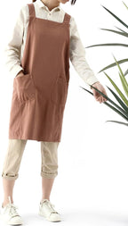 Soft Cotton Linen Apron for Women - Non-tie Cross Back Apron with Pockets, Great for Florist and Kitchen