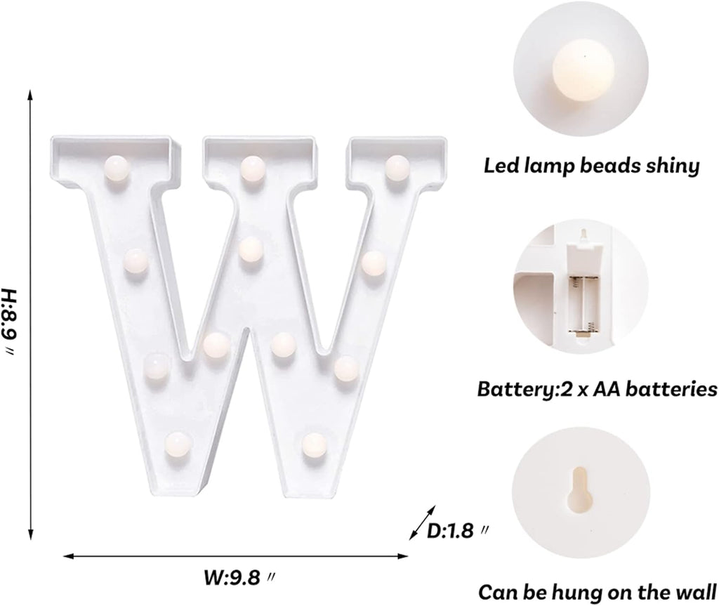 Foaky LED Letter Lights Sign Marquee Light Up Letters Sign for Night Light Wedding/Birthday Party Battery Powered Christmas Lamp Home Bar Decoration(W)