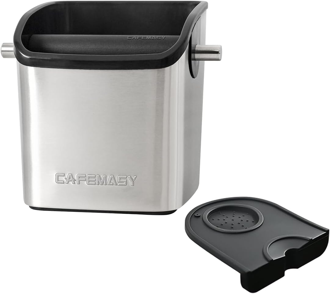 Coffee Knock Box Espresso Accessories - Home Use Small Coffee Grounds Puck Knock Box Stainless Steel with Tamping Mat for Espresso Machine