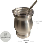 Beruth Bombilla Yerba Mate Gourd, 8oz Stainless Steel Tea Cup Set with Lid, Two Straws and Cleaning Brushes, Double Walled Coffee Mug Heat Insulation Anti Scalding （Bright Silver）