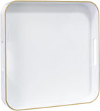 MAONAME 13" White Decorative Tray, Serving Tray with Metal Handles, Square Plastic Trays for Ottoman, Modern Coffee Table Trays for Living Room, Bathroom