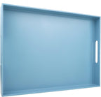 Blue Serving Tray for Coffee Table, Rectangular Plastic Decorative Tray with Handles for Entertaining, Outdoor Patio, Living Room, Ottoman, Bathroom Counter, 11.8”*15.7”*1.6”