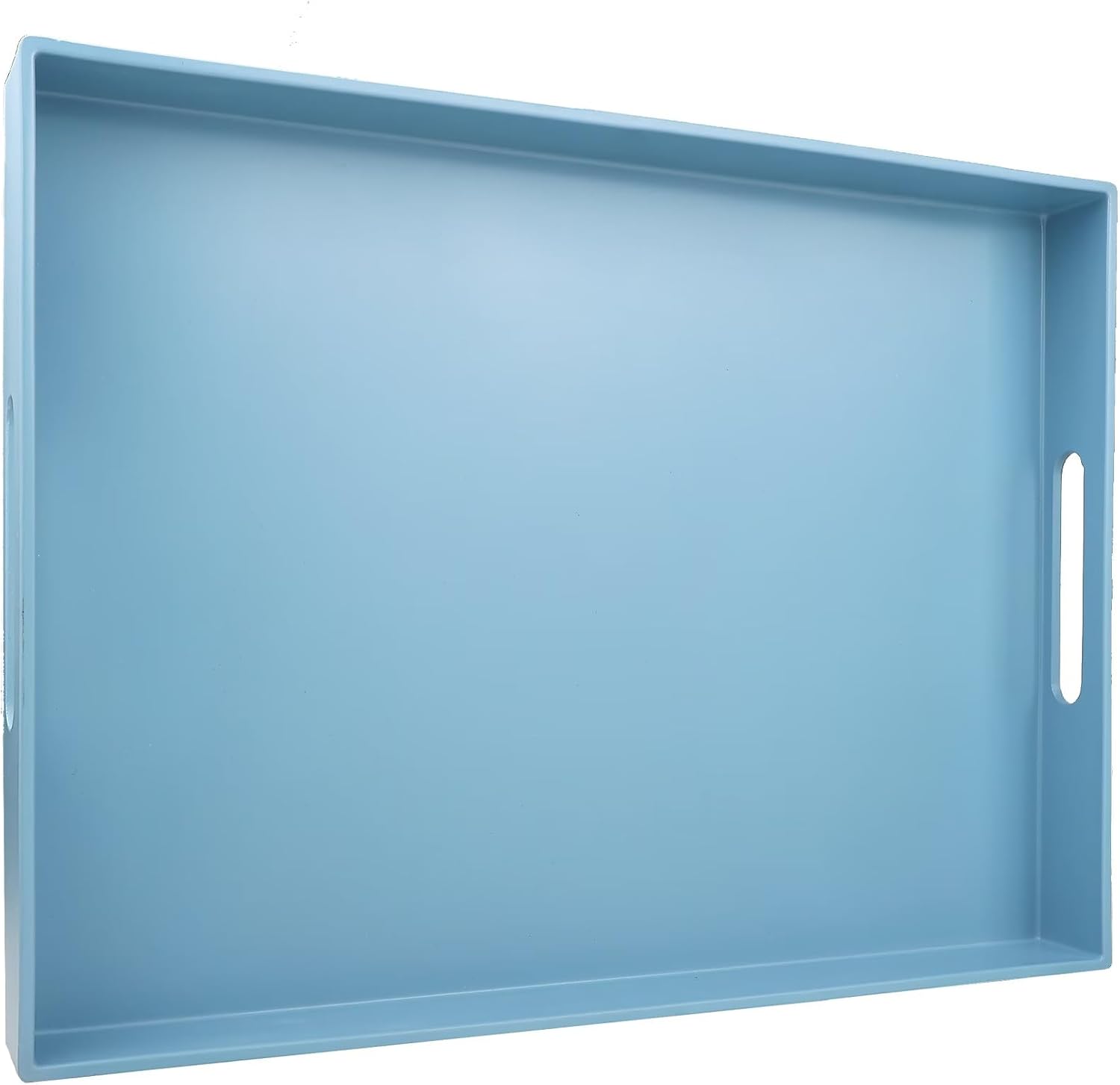 Blue Serving Tray for Coffee Table, Rectangular Plastic Decorative Tray with Handles for Entertaining, Outdoor Patio, Living Room, Ottoman, Bathroom Counter, 11.8”*15.7”*1.6”