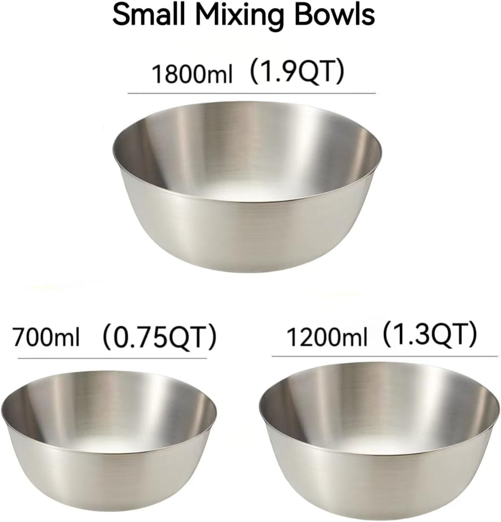 MANHONGYU Stainless Steel Mixing Bowls-3 Packs Small Thicker Stainless Steel Flat Bottom Mixing Bowls Set, Home, Refrigerator, and Kitchen Food Storage Organizers