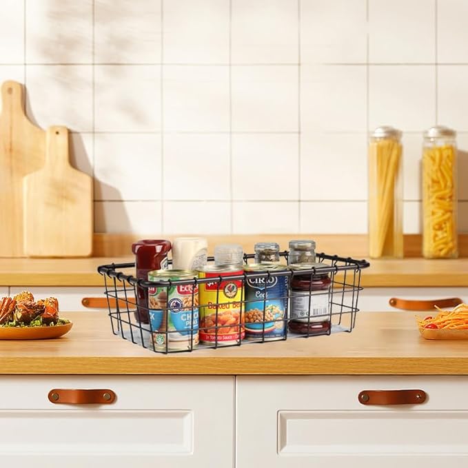 4 Pack Large Wire Baskets, 15" x 9" Metal Wire Basket for Pantry Organizers, Kitchen, Bathroom, Office, Stackable Storage Baskets, Bronze