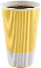 Restaurantware 16 Ounce Double Wall Disposable Coffee Cups, 500 Insulated Light Yellow Paper Tumblers with Ripple Wall Design, Lids Sold Separately for Hot Drinks like Tea, Hot Chocolate and More