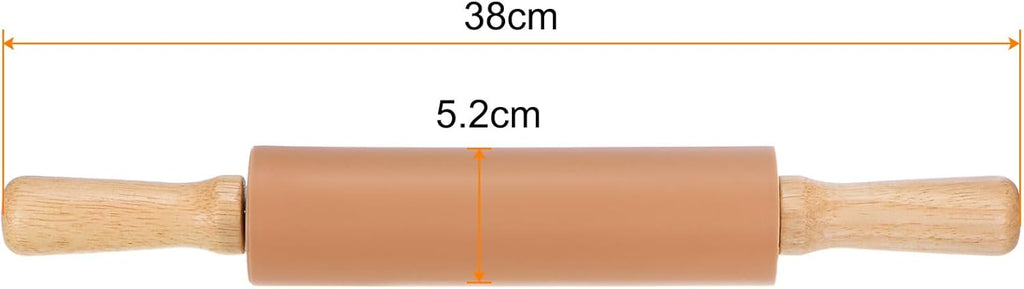 HARFINGTON Silicone Rolling Pins for Baking 14.96 Inch Non-Stick Silicone Surface Wooden Handle Rolling Pin Small Roller Playdough Rolling Pins for Fondant Kitchen Dough Pizza, Brown